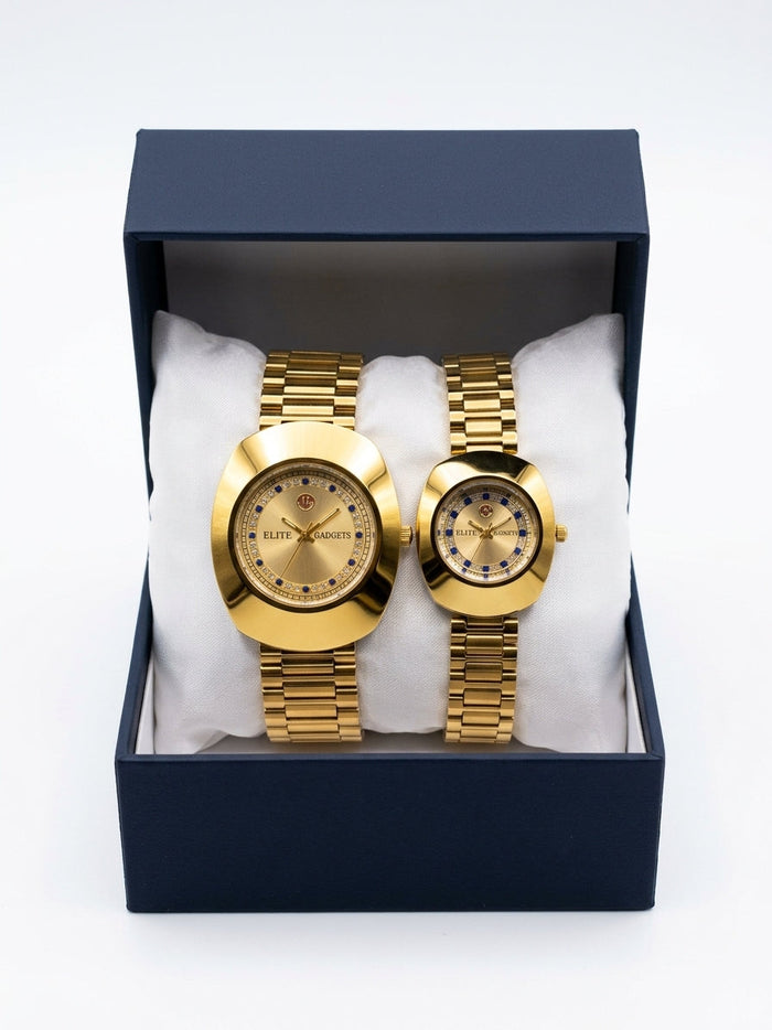 Signature Gold Couple Watches (His & Hers Gift Set)